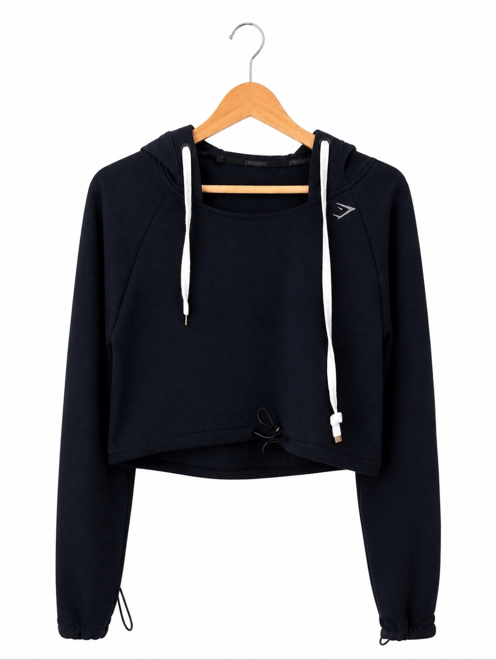 Gymshark Cropped Hoodie Black Lightweight Drawstring Hem Size Small